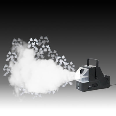 Fog machine with smoke effect on a dark background.