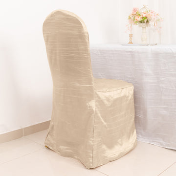 Beige Crinkle Crushed Taffeta Banquet Chair Cover, Reusable Wedding Chair Cover