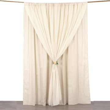 Beige Dual Layered Sheer Chiffon Polyester Backdrop Curtain With Rod Pockets 10ft