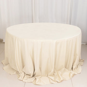 Beige Premium Scuba Round Tablecloth, Wrinkle Free Polyester Seamless Tablecloth 132"
