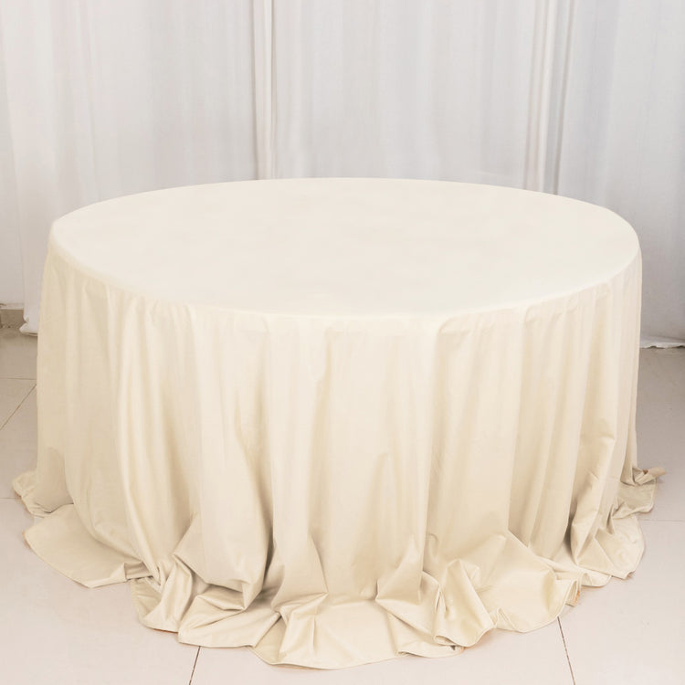 Beige Premium Scuba Round Tablecloth, Wrinkle Free Polyester Seamless Tablecloth 132inch
