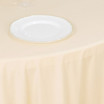 Create Lasting Impressions with our Beige Premium Scuba Round Tablecloth