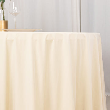Create Unforgettable Table Settings with the Beige Premium Scuba Round Tablecloth
