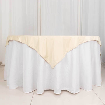 Beige Premium Scuba Square Table Overlay, Wrinkle Free Polyester Seamless Table Topper 54"