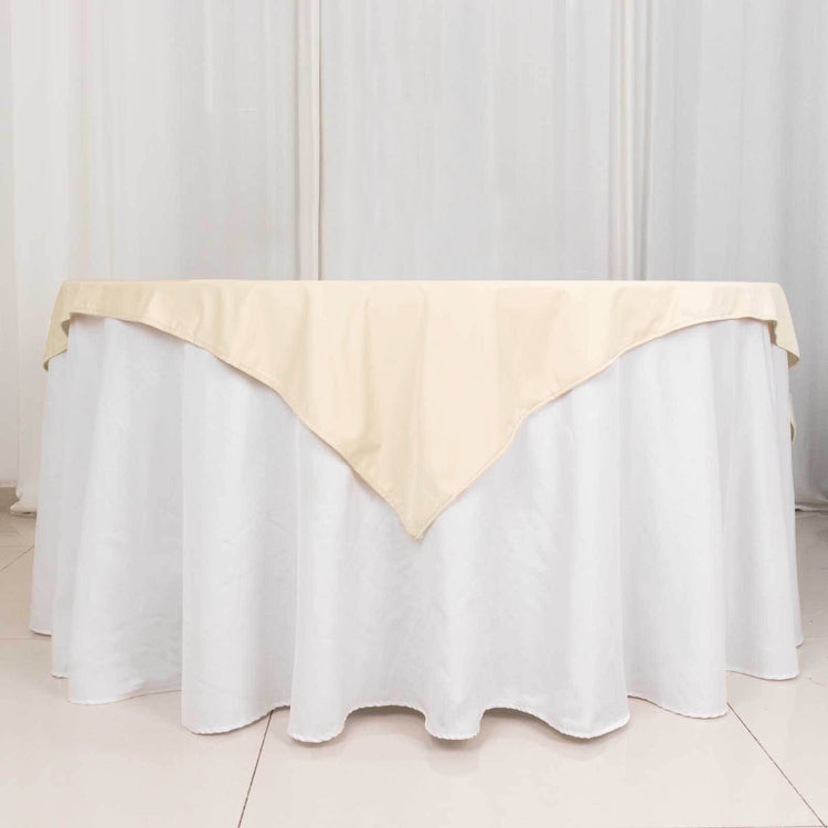 Beige Premium Scuba Square Table Overlay, Wrinkle Free Polyester Seamless Table Topper