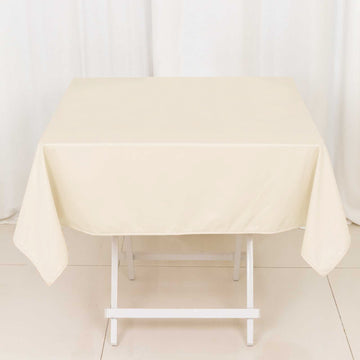 Beige Premium Scuba Square Tablecloth, Wrinkle Free Polyester Seamless Tablecloth 54"