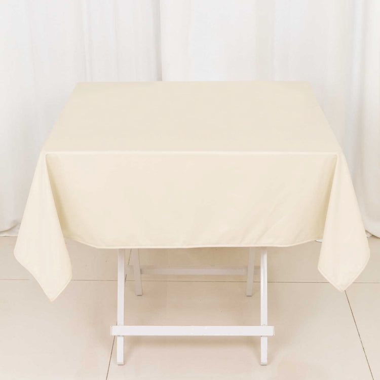 Beige Premium Scuba Square Tablecloth, Wrinkle Free Polyester Seamless Tablecloth