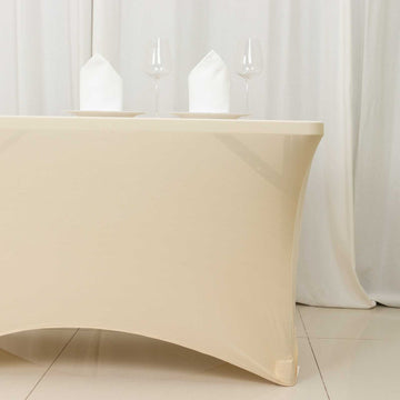Create an Unforgettable Event with the Beige Rectangular Stretch Spandex Tablecloth