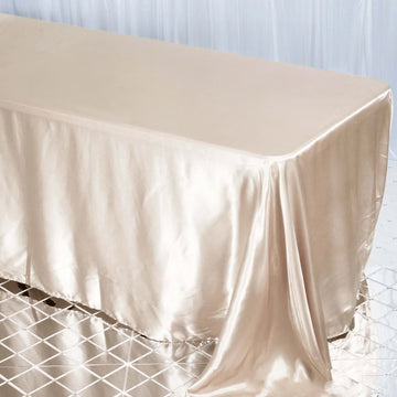 Elegant Beige Satin Seamless Rectangular Tablecloth 90"x132"