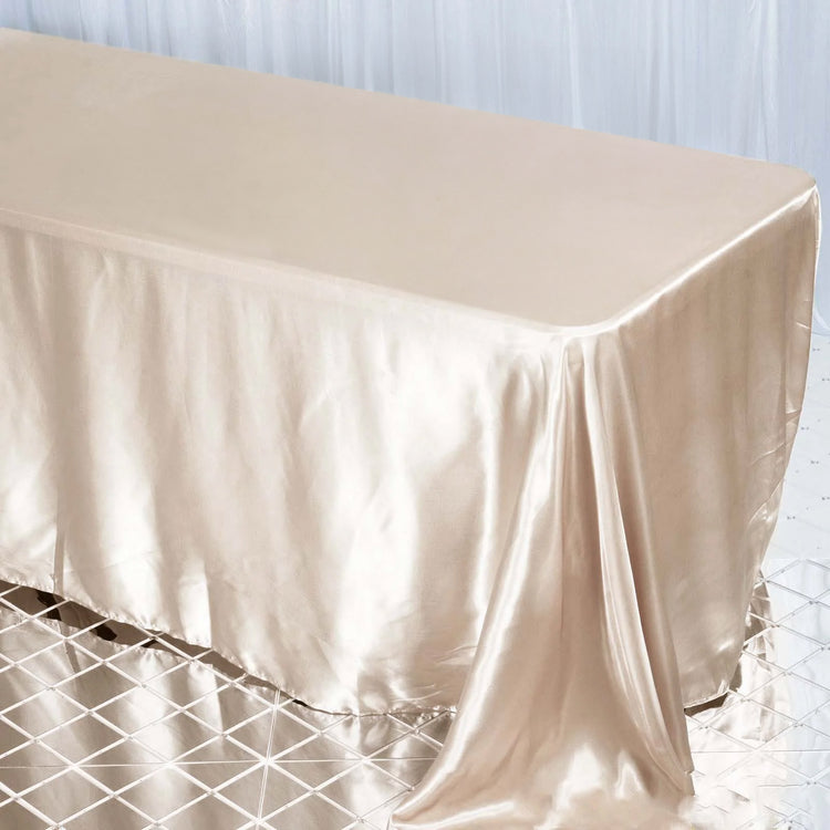 Beige Satin Seamless Rectangular 90 Inch x 132 Inch Tablecloth