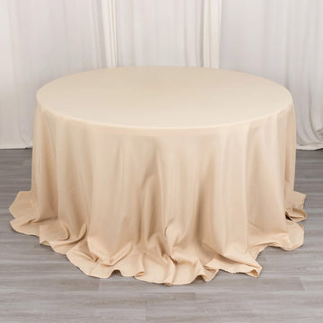 Beige Seamless Premium Polyester Round Tablecloth 220GSM 132"