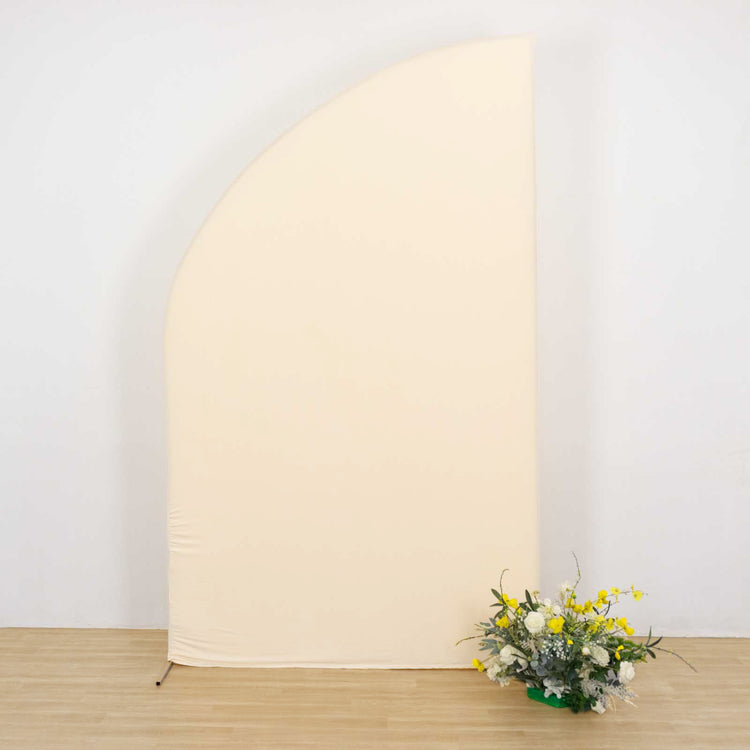 Beige Spandex Fitted Chiara Backdrop Stand Cover For Half Moon Top Wedding Arch - 8ft