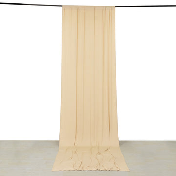 Beige 4-Way Stretch Spandex Drapery Panel with Rod Pockets, Wrinkle Resistant Backdrop Curtain - 5ftx14ft