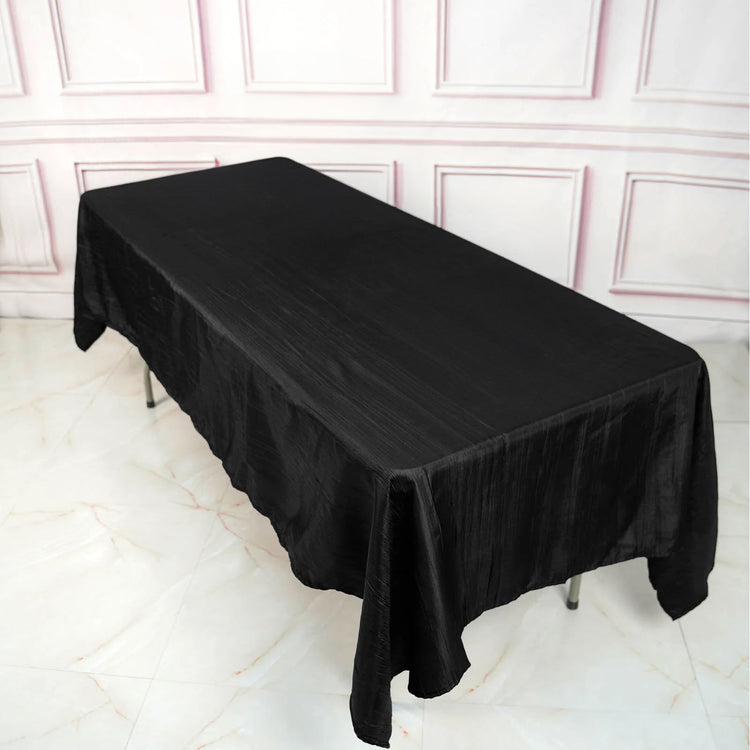 60 Inch x 102 Inch Black Accordion Crinkle Taffeta Rectangle Tablecloth