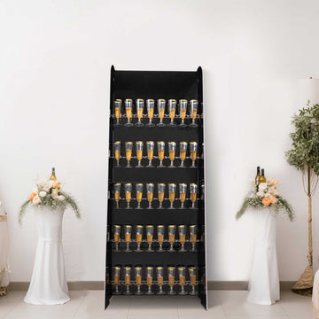 Glossy Black 5-Tier Wine Glass Stemware Rack, 40 Champagne Flute Holder Wall Stand - 5ft