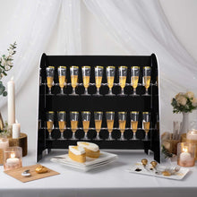 Glossy Black 2-Tier Table Top Cocktail Rack, 18 Champagne Glass Display Stand 25"