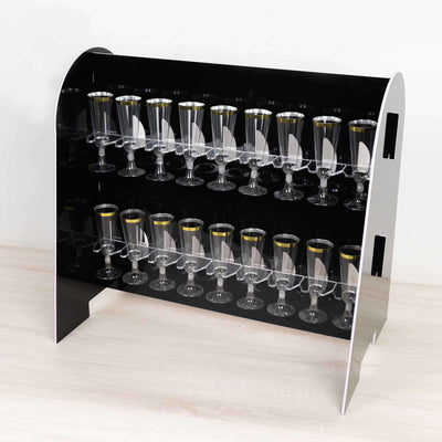 Clear acrylic champagne flute display rack with 36 slots.