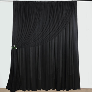 Black Dual Layered Sheer Chiffon Polyester Backdrop Curtain With Rod Pockets 10ft