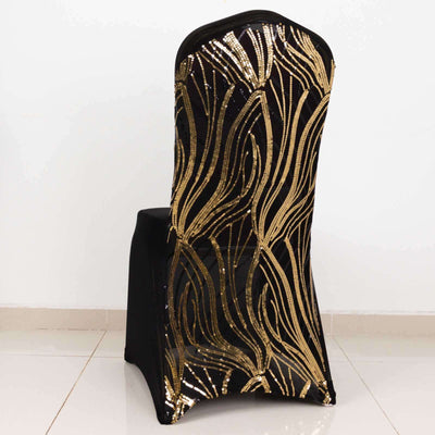 Gold and black sequined chair cover with elegant design