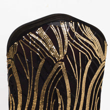 Black Gold Spandex Stretch Banquet Chair Cover With Wave Embroidered Sequins