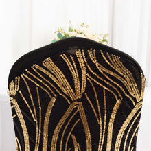 Black Gold Spandex Stretch Banquet Chair Cover With Wave Embroidered Sequins
