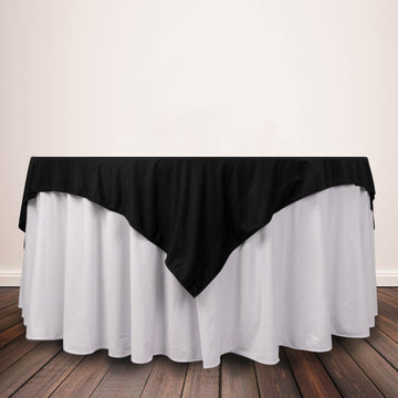 Black Premium Scuba Square Table Overlay, Wrinkle Free Polyester Seamless Table Topper 70"