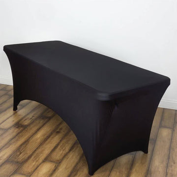 Black Stretch Spandex Rectangle Tablecloth 6ft Wrinkle Free Fitted Table Cover for 72"x30" Tables