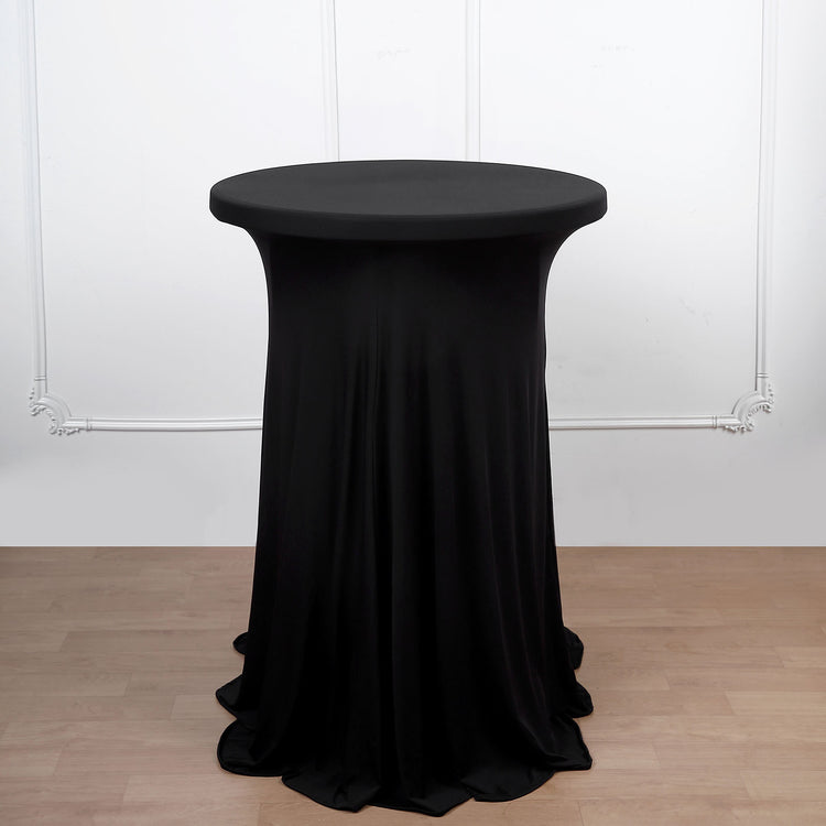 Black Round Table Cover In Heavy Duty Spandex With Natural Wavy Drapes