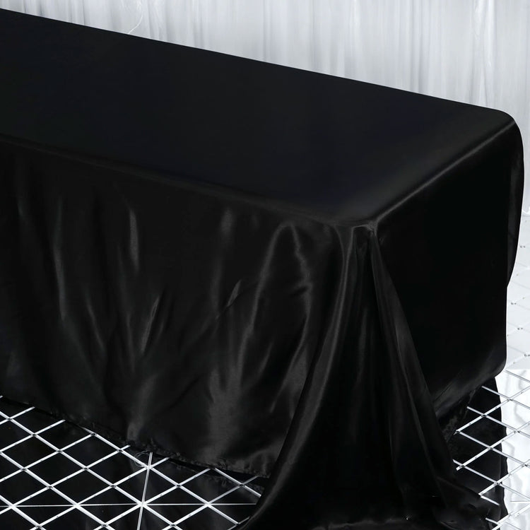 Rectangular Black Seamless Satin Tablecloth 90 Inch x 132 Inch  