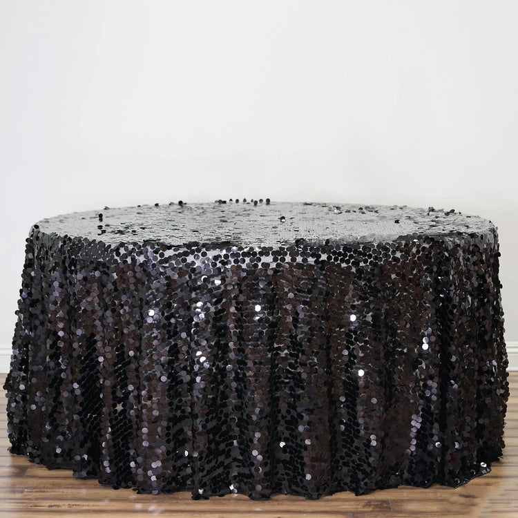 Black 120 Inch Premium Big Payette Sequin Round Tablecloth 
