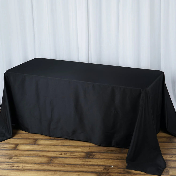 Rectangular 90 Inch x132 Inch Seamless Tablecloth In Black Premium 190 GSM Polyester