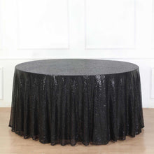 Black Seamless Premium Sequin Round Tablecloth, Sparkly Tablecloth 132" for 6 Foot Table With Floor-Length Drop