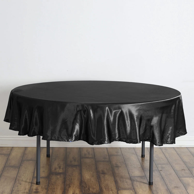 90" Black Satin Round Tablecloth