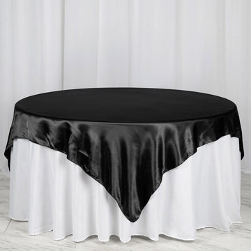 Black Seamless Satin Square Tablecloth Overlay 72" x 72"