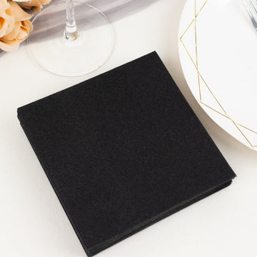 20 Pack | Black Soft Linen-Feel Airlaid Paper Beverage Napkins, Highly Absorbent Disposable Cocktail Napkins