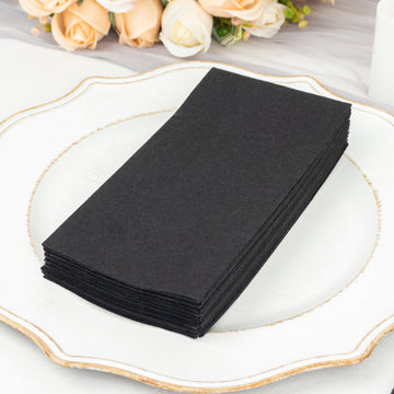 20 Pack Black Soft Linen-Feel Airlaid Paper Party Napkins, Highly Absorbent Disposable Dinner Napkins
