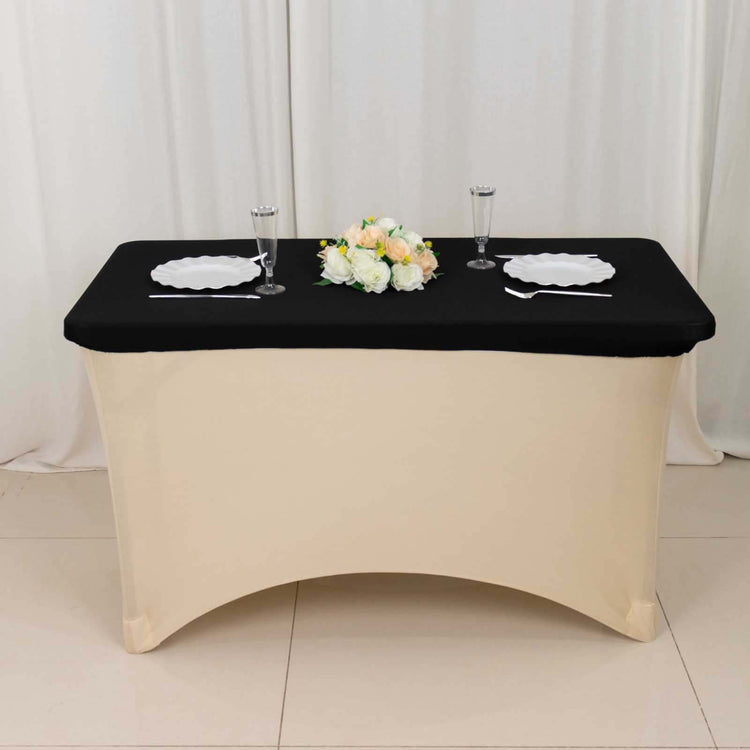 Black Stretch Spandex Banquet Tablecloth Top Cover 4ft
