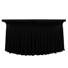 Black Wavy Spandex Fitted Round 1-Piece Tablecloth Table Skirt, Stretchy Table Cover#whtbkgd