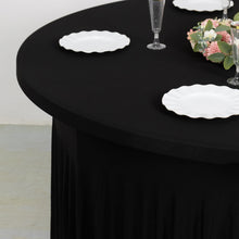 Black Wavy Spandex Fitted Round 1-Piece Tablecloth Table Skirt, Stretchy Table Cover Ruffles 6ft