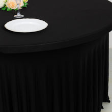 Black Wavy Spandex Fitted Round 1-Piece Tablecloth Table Skirt, Stretchy Table Cover Ruffles 6ft