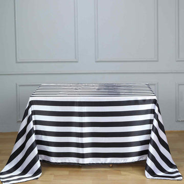 Elegant Black and White Seamless Stripe Satin Rectangle Tablecloth 60"x102"