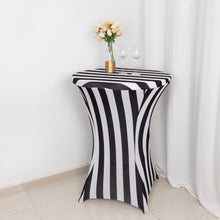 32inch Black / White Striped Spandex Fitted Cocktail Table Cover - 160GSM