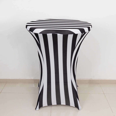 Striped cocktail table cover in black and white