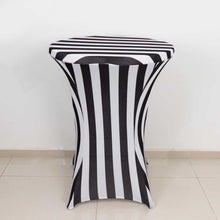 32inch Black / White Striped Spandex Fitted Cocktail Table Cover - 160GSM