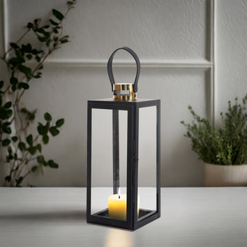 Black and Gold Top Stainless Steel Candle Lantern Centerpiece Outdoor Metal Patio Lantern 20"