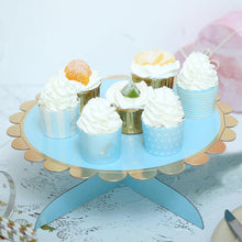 1 Tier 13 inch Blue Cardboard Cupcake Stand - Gold Scalloped Edge Mini Dessert Cake Holder