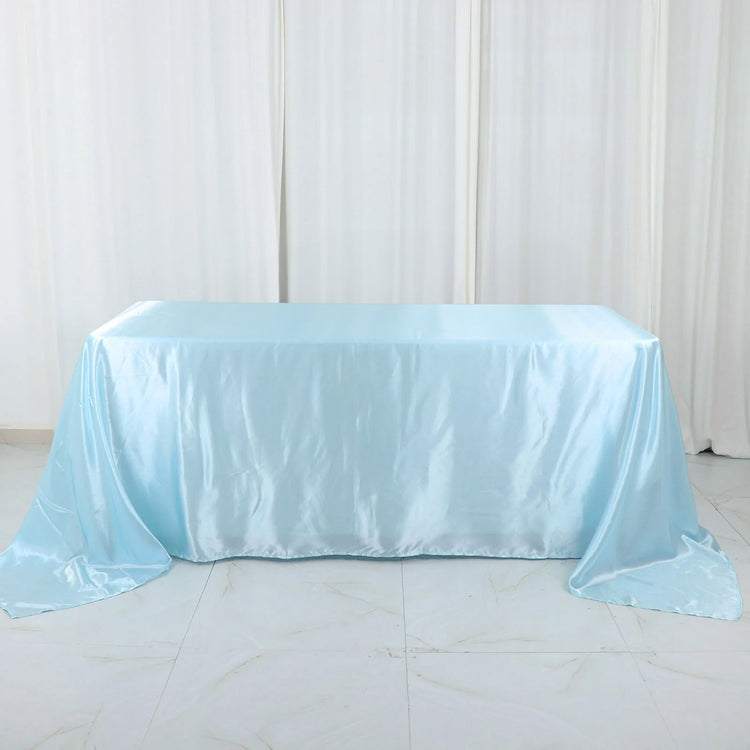 90 Inch By 132 Inch Blue Satin Tablecloth