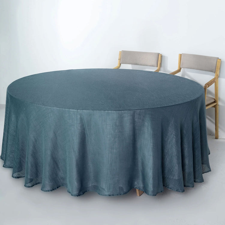 Blue Wrinkle Resistant Linen Round Slubby Textured Tablecloth 108 Inch