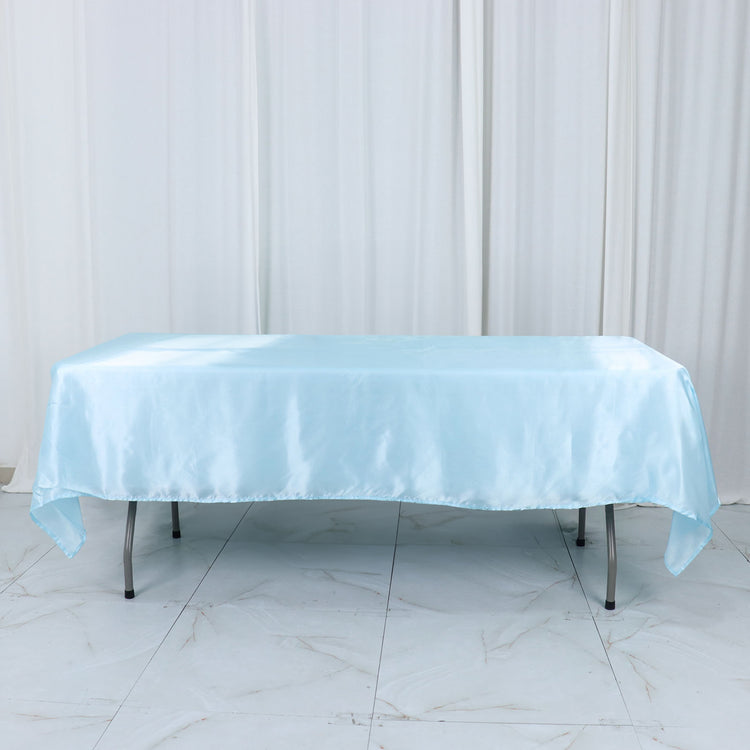 60 Inch x 102 Inch Blue Satin Rectangular Tablecloth