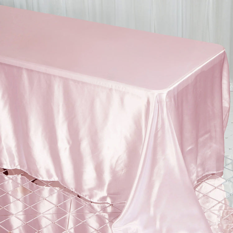 Rectangular Tablecloth 90 Inch x 132 Inch In Blush Rose Gold Satin Seamless 